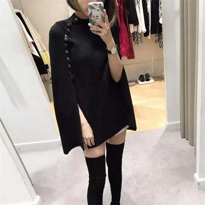 Зимний женский комплект из пуловера и накидки модный рождественский свободной