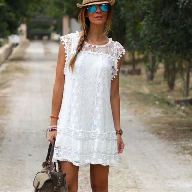 2019 женское сексуальное кружевное мини короткое пляжное платье без рукавов для
