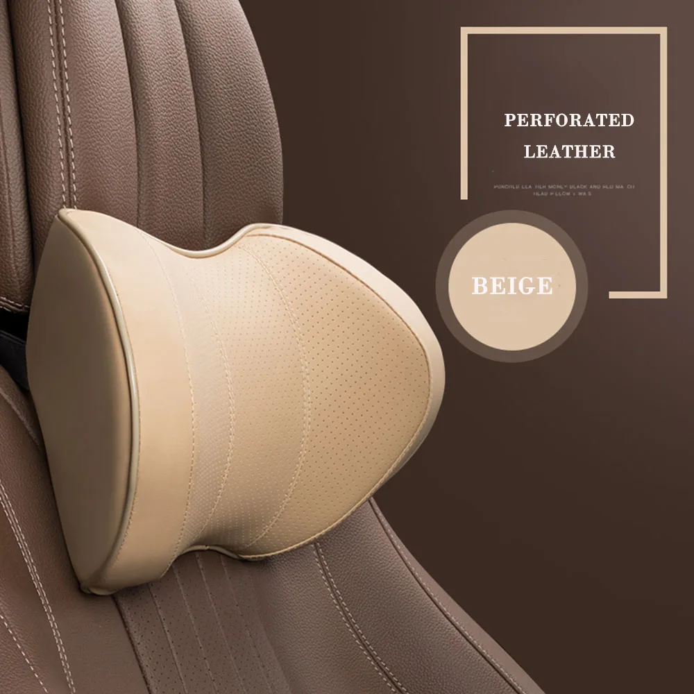 Beige-Neck-PU JINSERTA подушка для шеи автомобиля и поддержка сиденья подголовник в деловом стиле Ортопедическая подушка аксессуары для салона автомобиля трикотаж кожа - Цвет: Beige-Neck-PU