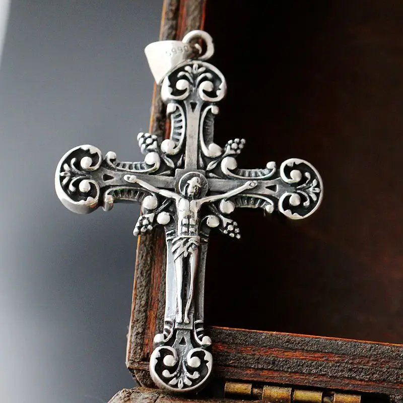 Подвеска в виде Креста из тайского серебра S990 пробы ретро стиле для мужчин и
