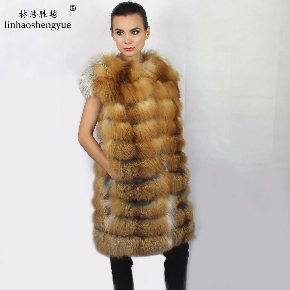 Linhaoshengyue 2017 NEW Fashion Winter Warm Real Red Fox Fur Women Vest