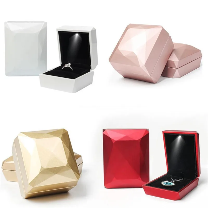 LED Piano Paint Jewelry Display Storage Case Engagement Wedding Earring Ring Jewellery Box Jewelry Organizer With LED Lights