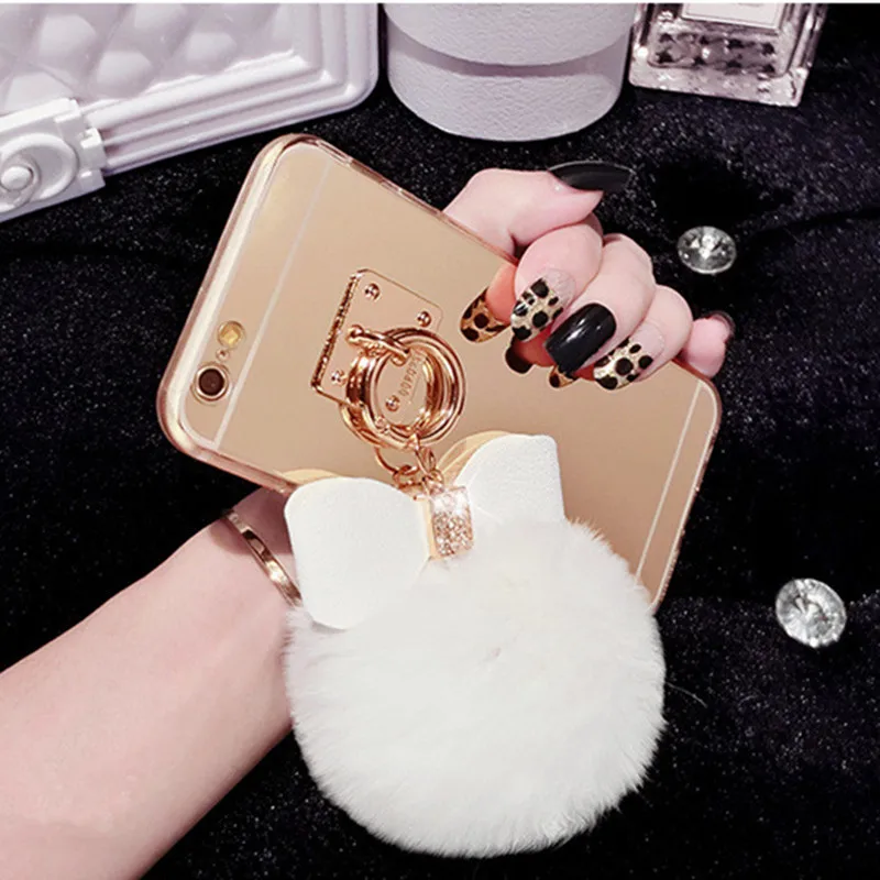 Ainike металлический веревочный зеркальный мягкий чехол из ТПУ с подвеской меховым