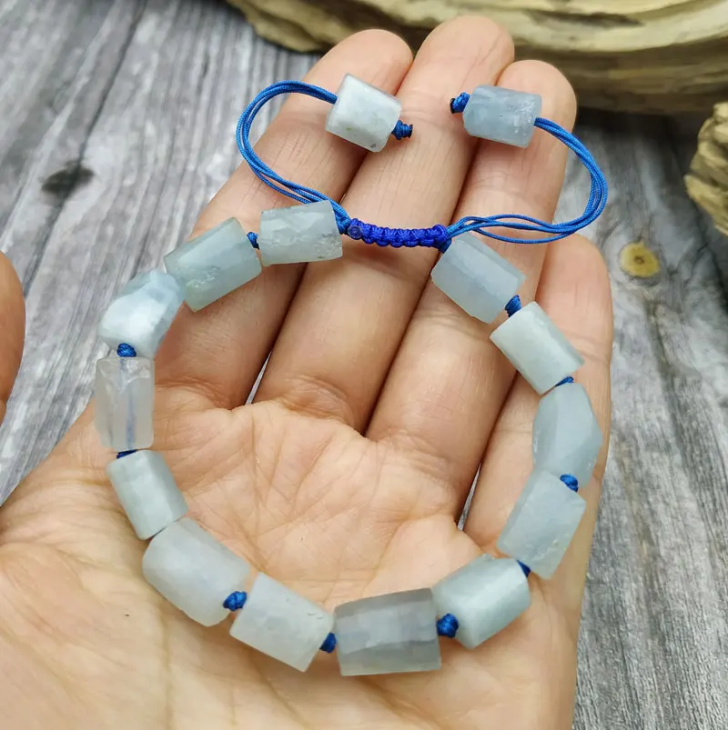 YA3871 Natural Rough Aquamarines Stone Cord Knot Adjustable Bracelet | Украшения и аксессуары
