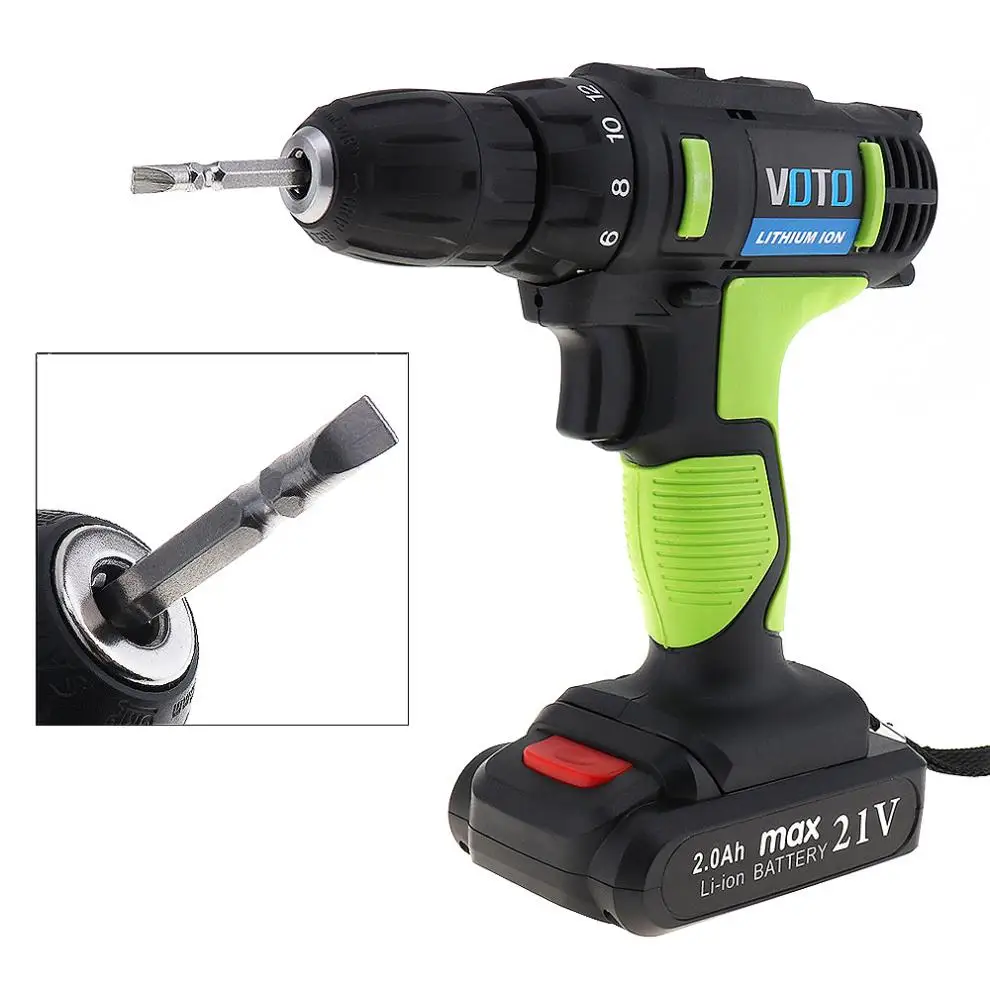 

VOTO AC 100 - 240V Cordless 21V Electric Screwdriver with 2 Lithium Batteries and Two-speed Adjustment Button for Handling Screw