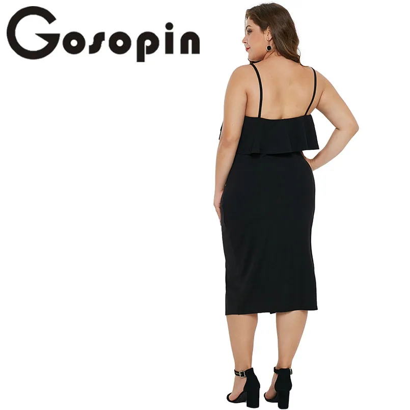 Gosopin Slit Plus Size Dress Ruffle Sexy Women Summer 2019 Elegant Party Ladies Fashion Spaghetti Strap Dresses LC610931 | Женская