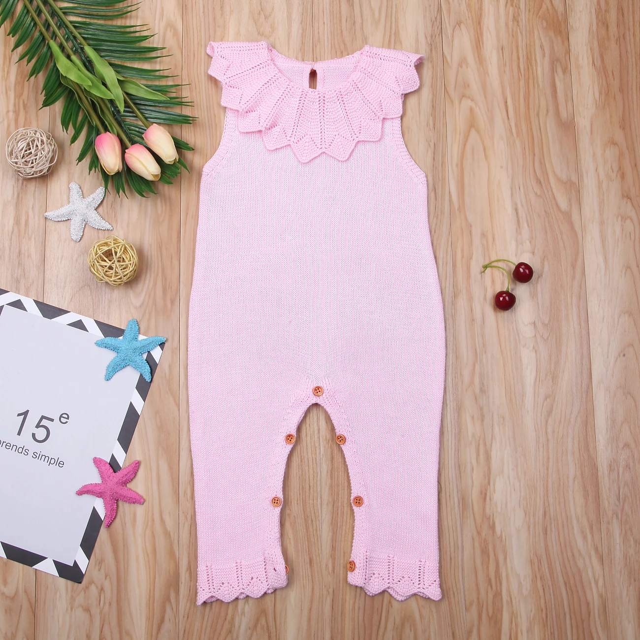 Новинка 2018 модный вязаный Летний комбинезон без рукавов для маленьких девочек