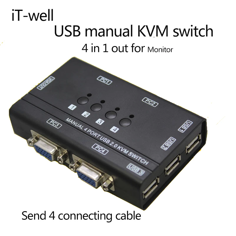 4 порта KVM переключатель управления шт. хосты 1 Набор USB клавиатура мышь и VGA