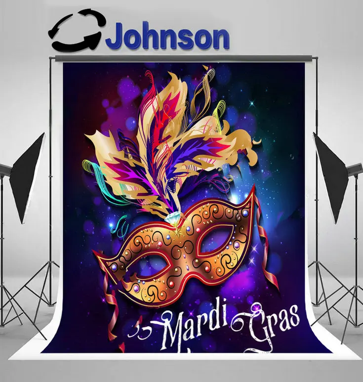 Виниловый тканевый фон высокого качества с компьютерной печатью CarnivalMardi Gras маска