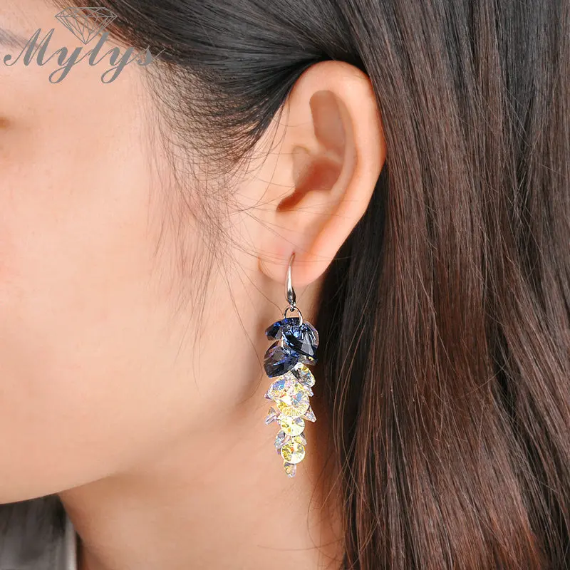 Серьги Mytys модные с кубическим кристаллом серое синее CE104|crystal dangle earrings|dangle