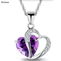 hot new fashion women crystal necklace peach heart zircon love pendant necklace party gift jewelrty wholesale n1091