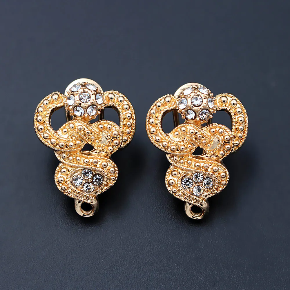 Clip Earring Post with Loop Connectors Paved CZ Hollow Dubai Ghana African Women Wedding Earrings Findings DIY Jewelry Making | Украшения и