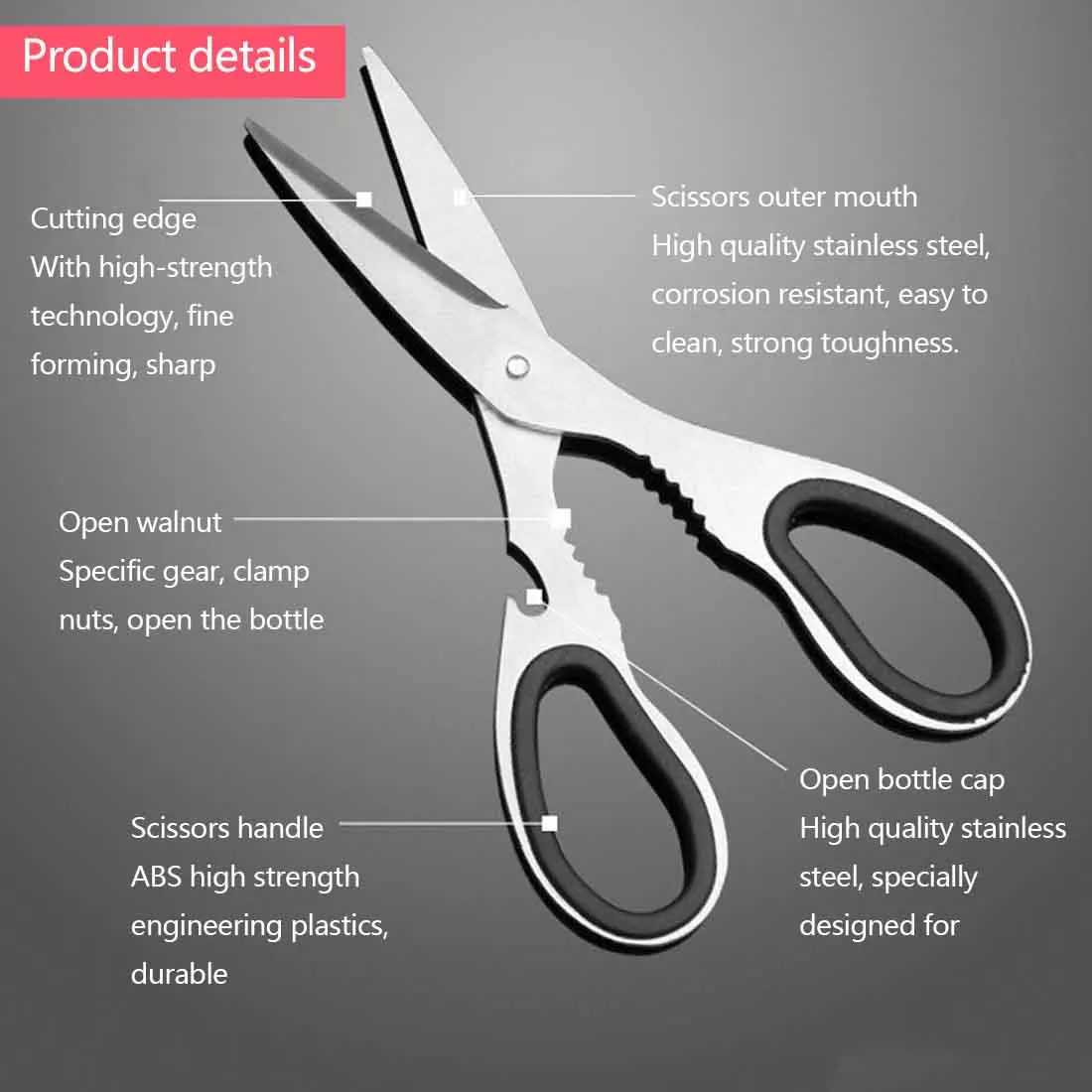 

Scissors Stainless Steel Shears Tool for Chicken Poultry Fish Meat Vegetables Herbs BBQ