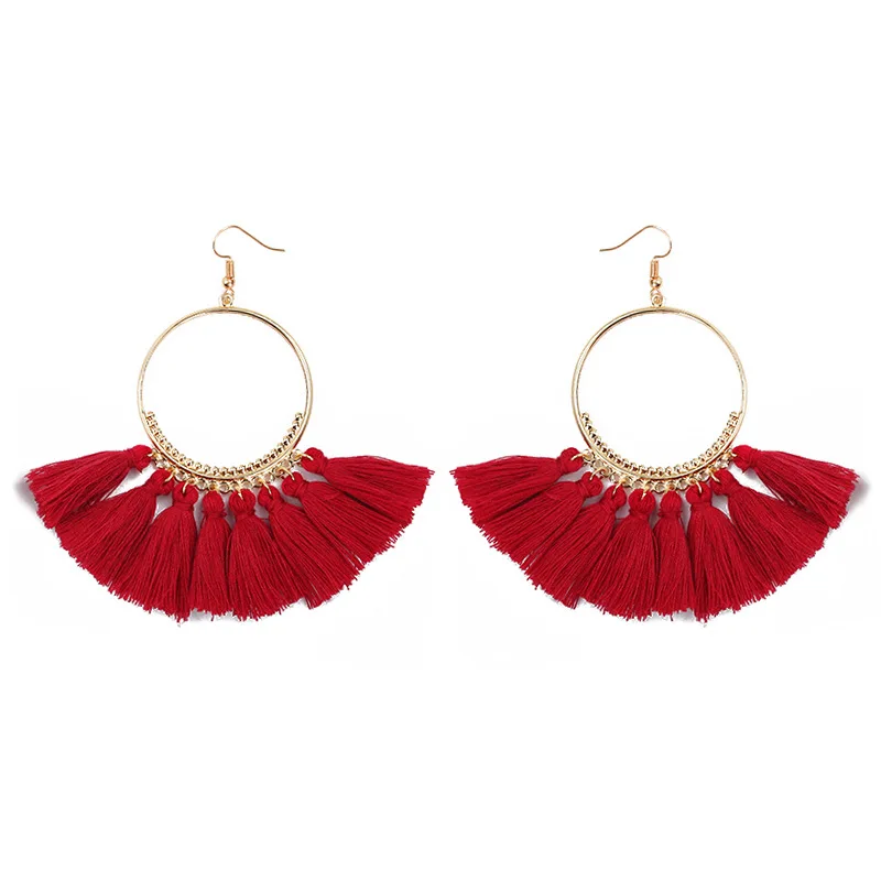 Богемные длинные веревочные серьги с бахромой и кисточками из хлопка модные для