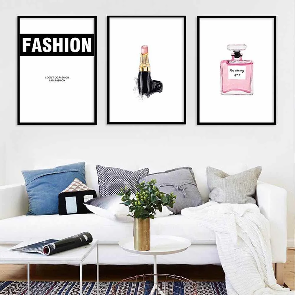 

HAOCHU Perfume Lipstick Stick Figure Canvas Painting For Living Room Home Decor Painting Print Poster Simple Nordic Wall Picture