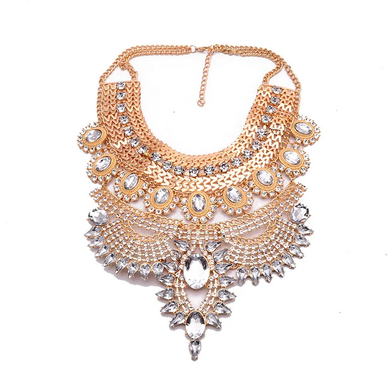 Fashion Elegant Temperament Bib choker necklace Women statement big chunky vintage black silver crystal #232831 | Украшения и