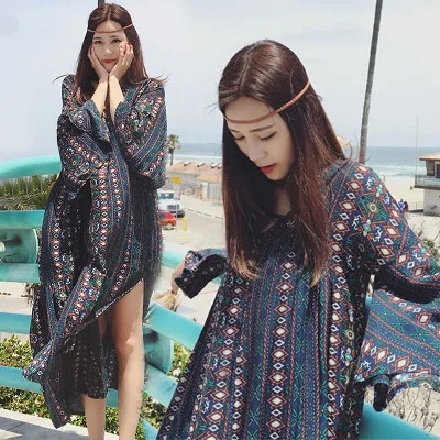 

The mast size women trumpet sleeves Thailand long skirts long loose fork plus 2019 dresses in summer in Bohemia
