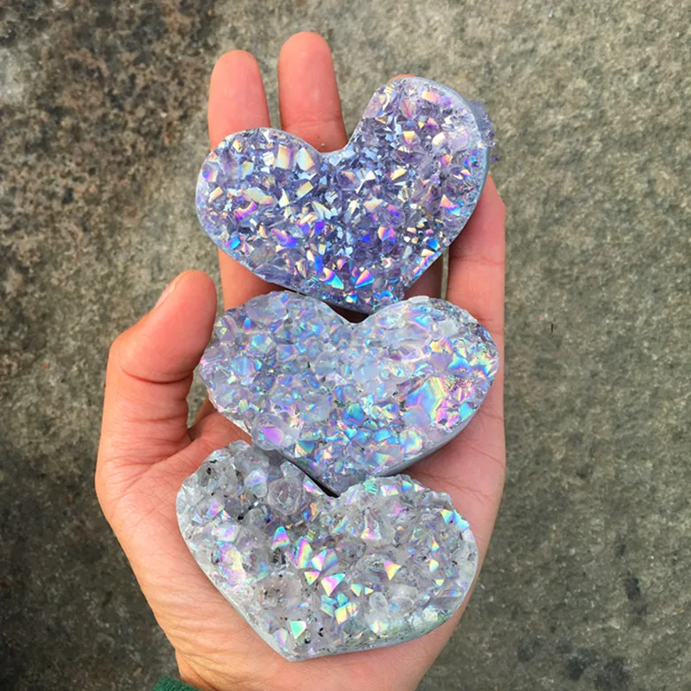 1 шт. лечебные кристаллы Geode в форме сердца камни из титана радуга аура белый
