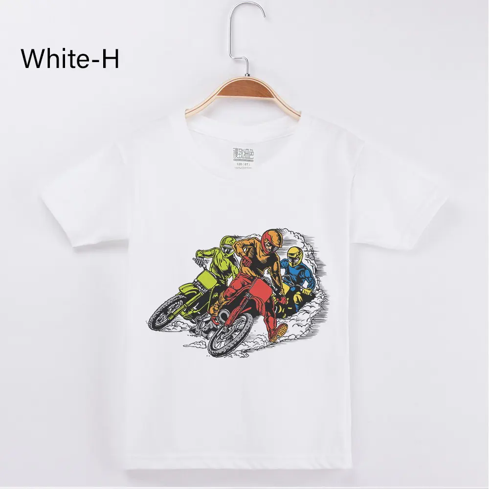 White H Ограниченная скидка, Детская футболка для мальчиков, хлопковые футболки в хипстерском стиле, Детская футболка с рисунком мотоцикла и мотокросса Популярные топы - Цвет: White H