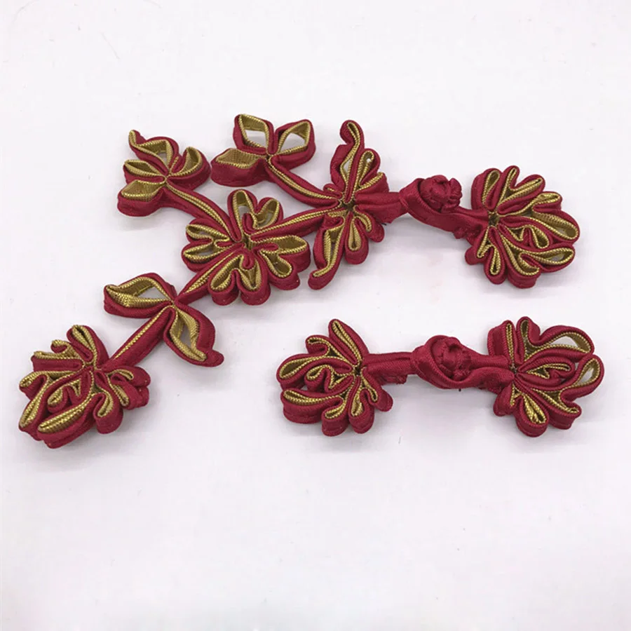 dark red gold 2 шт шитье ручной работы цветок китайская лягушка закрытия кнопки узел застежка для Cheongsam традиционный костюм в стиле династии Тан декоративные пуговицы - Цвет: dark red gold