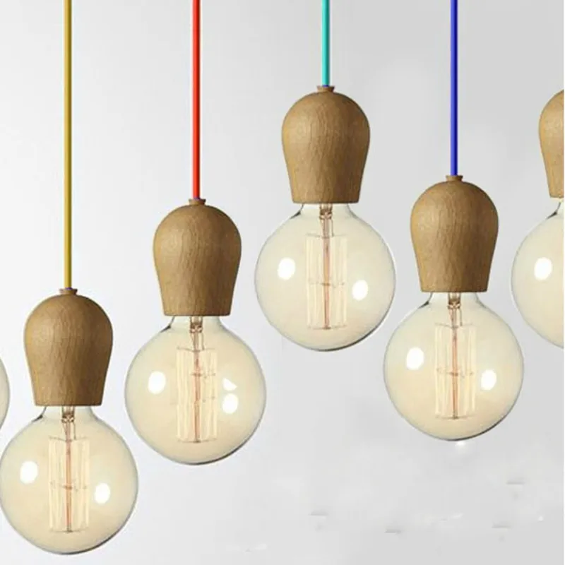 Винтажный подвесной ретро светильник из дуба с цветной проволокой деревянный