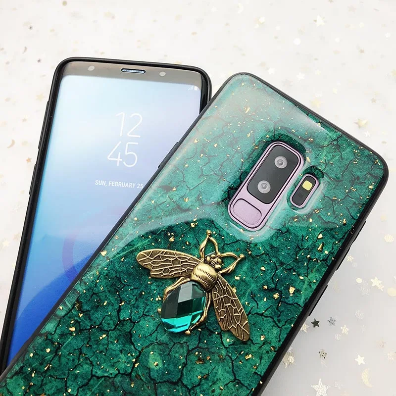 Роскошный чехол для телефона с 3D алмазной Пчелой Samsung Galaxy S9 S8 Plus S7 edge Note 8 9 Gold Foil