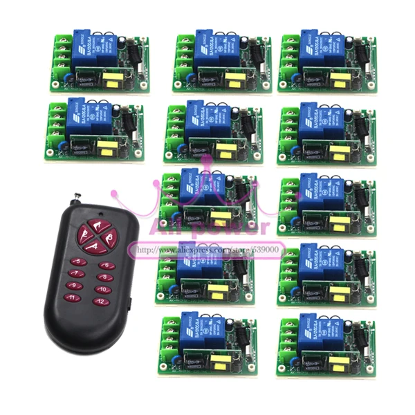 

Free shipping 315/433MHZ AC 85V~250V RF 1CH Wide Voltage Multi-Function Wireless Remote Control & 12 Receiver smart chontroller