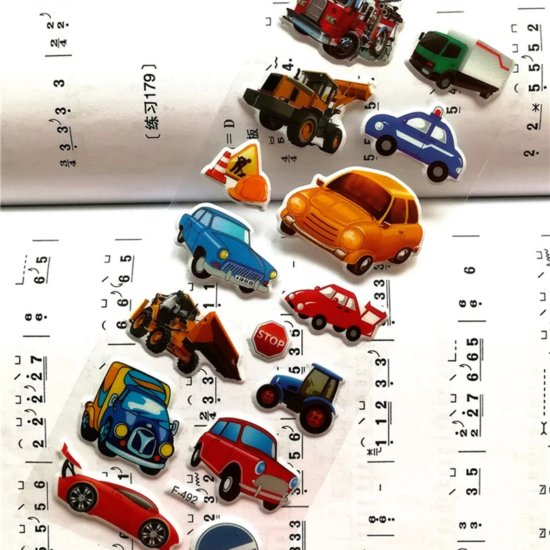 7*17 см 6 шт./лот смешанные Мультяшные наклейки с пузырьками транспортные машинки