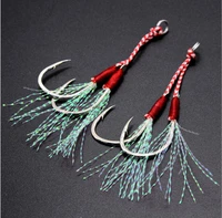 bammax fishing jigging hook 3pcslot metal fishing cast jigs assist hook double jig hooks thread feather fishing accessories