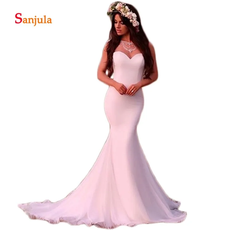 Белые свадебные платья Русалочки потрясающие с круглым вырезом открытой спиной