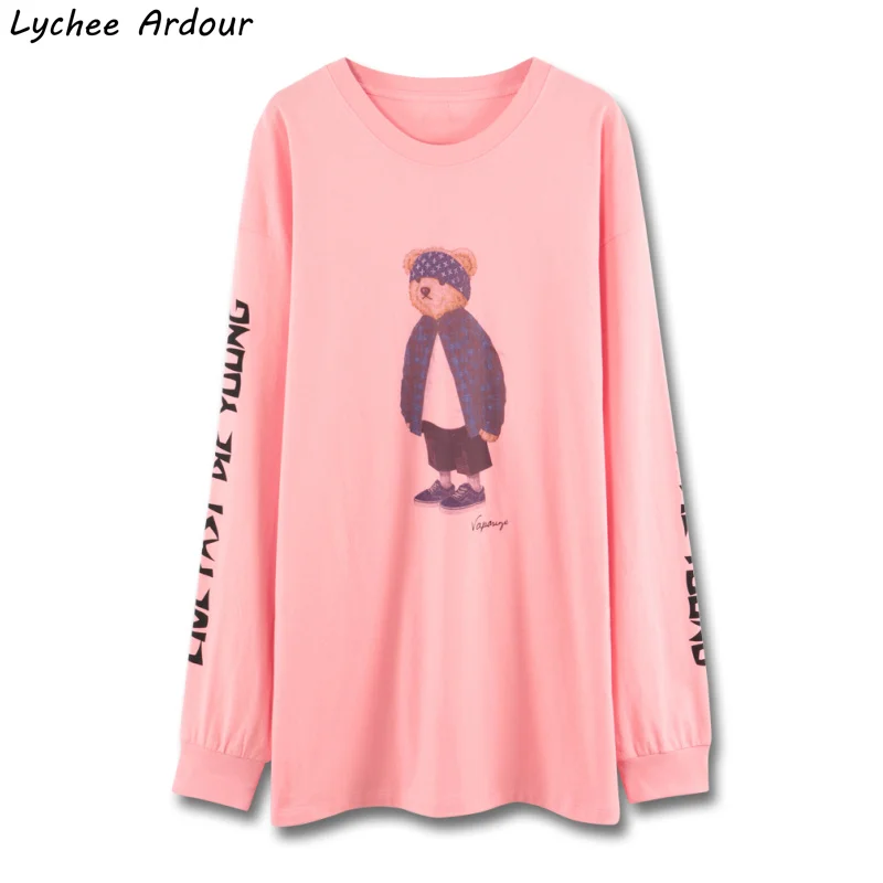 Женская футболка с длинным рукавом принтом медведя | одежда