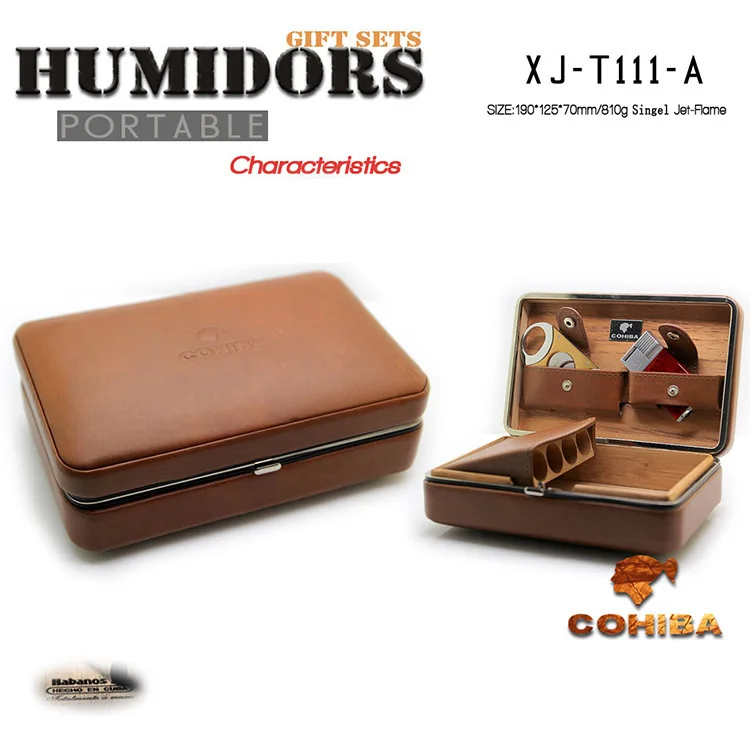 COHIBA натуральная кожа и кедровое дерево сигары набор в подарочной коробке(держать 4 шт. с зажигалкой и ножницами) сигары резак Humidors порт Куба Испания