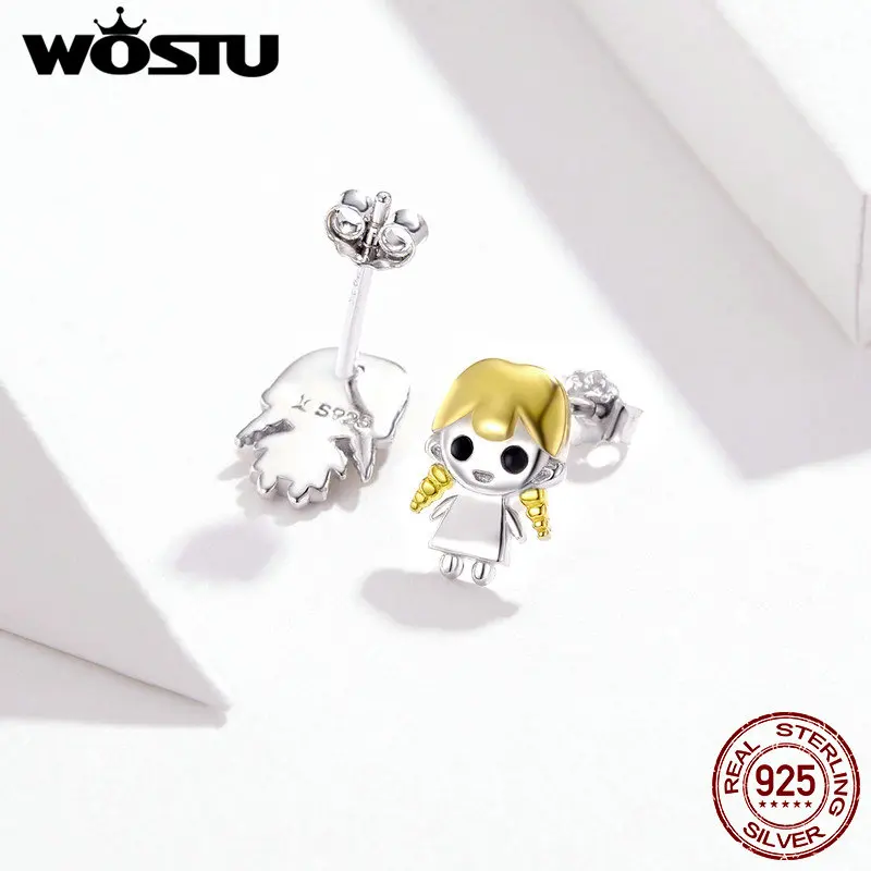 WOSTU 100% Стерлинговое Серебро 925 пробы милые женские серьги-гвоздики для девушек