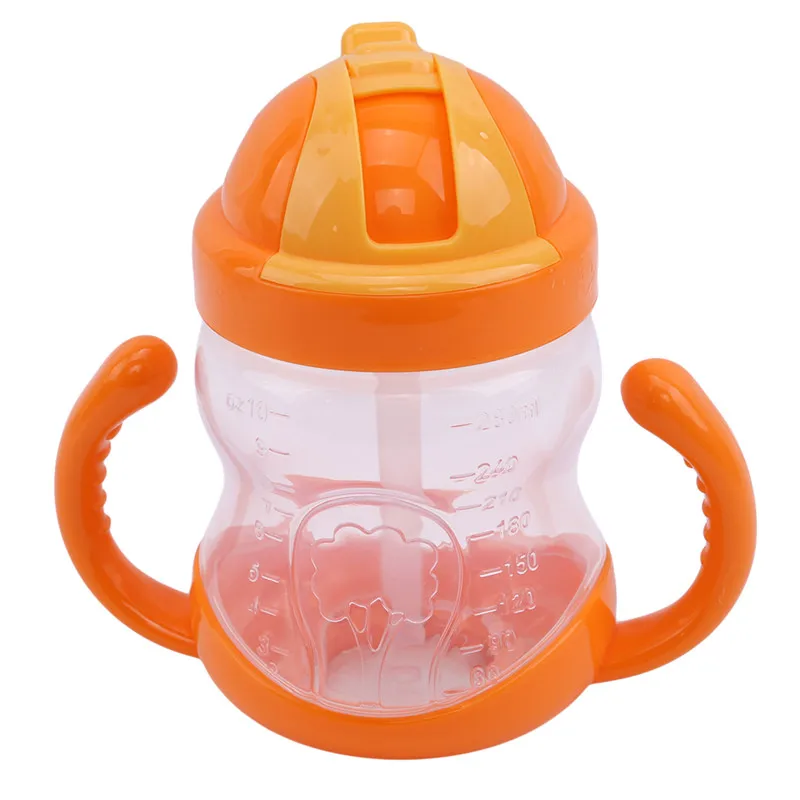 

280ml Infant Baby Suction Cup Ox Horn Handle Learn Feeding Drinking Water Handle Bottle Baby Training Feeding Cup