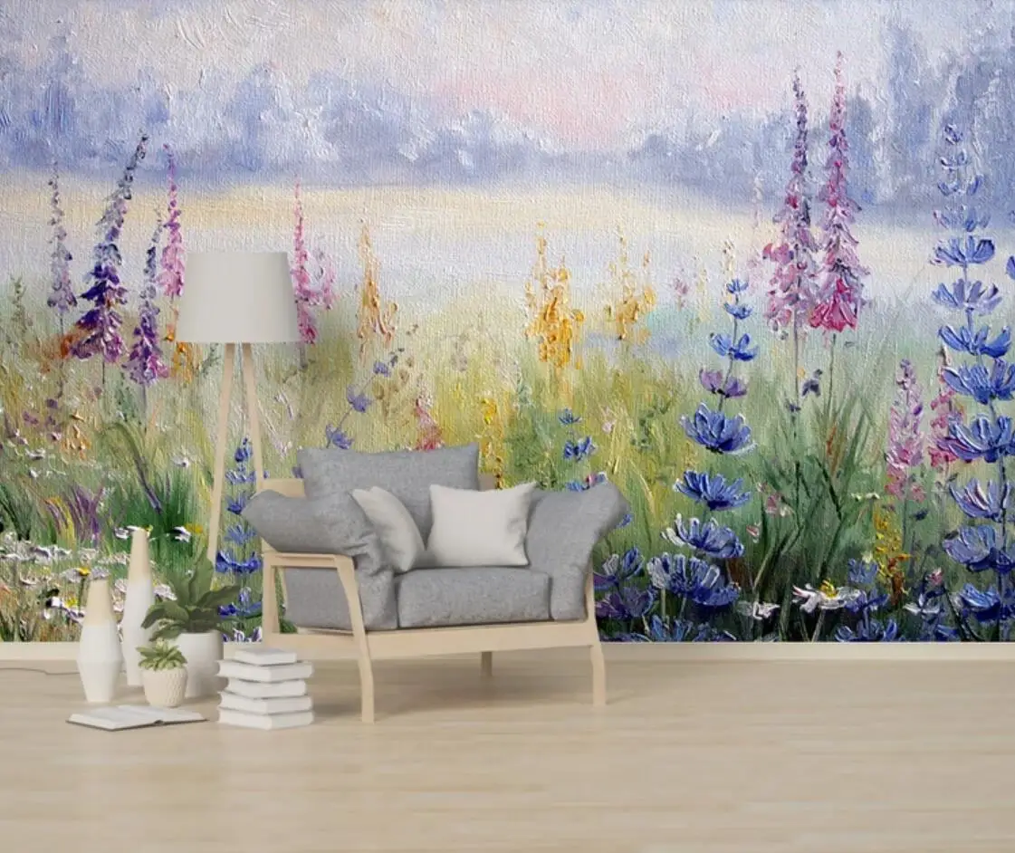 Настенная бумага с цветами европейская роспись маслом Цветочная Фреска гостиная