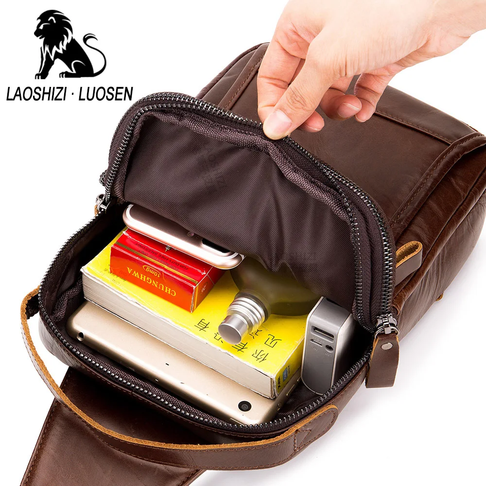 Нагрудная сумка из натуральной кожи мессенджер на ремне маленькая сумочка-слинг