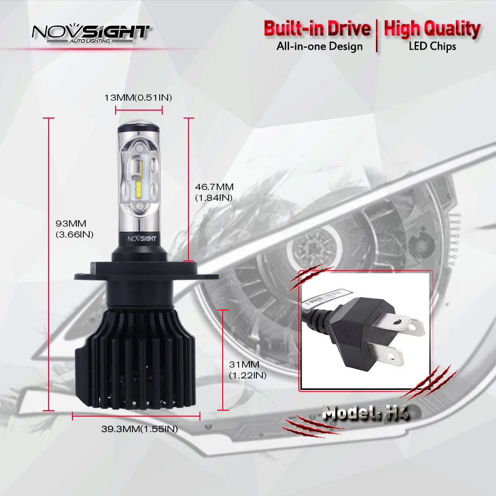 Novsight H4 9003 HB2 Hi/Lo луч 60 Вт 8400LM авто светодиодный фары 6000 К холодный белый туман свет