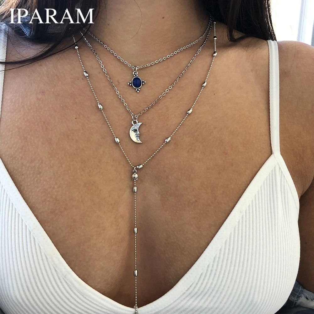 IPARAM, новинка, богемное, лунное, голубое, овальное ожерелье из бисера, ожерелье, круглая, из бисера, цепочка, ретро, ожерелье, для женщин, девушек, подарок