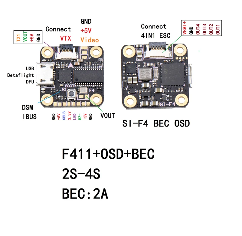 SIF4 BEC 2A CES 13A a 2-4 S F4 Torre OSD 200 mW transmisión OSD ajuste el parammetro