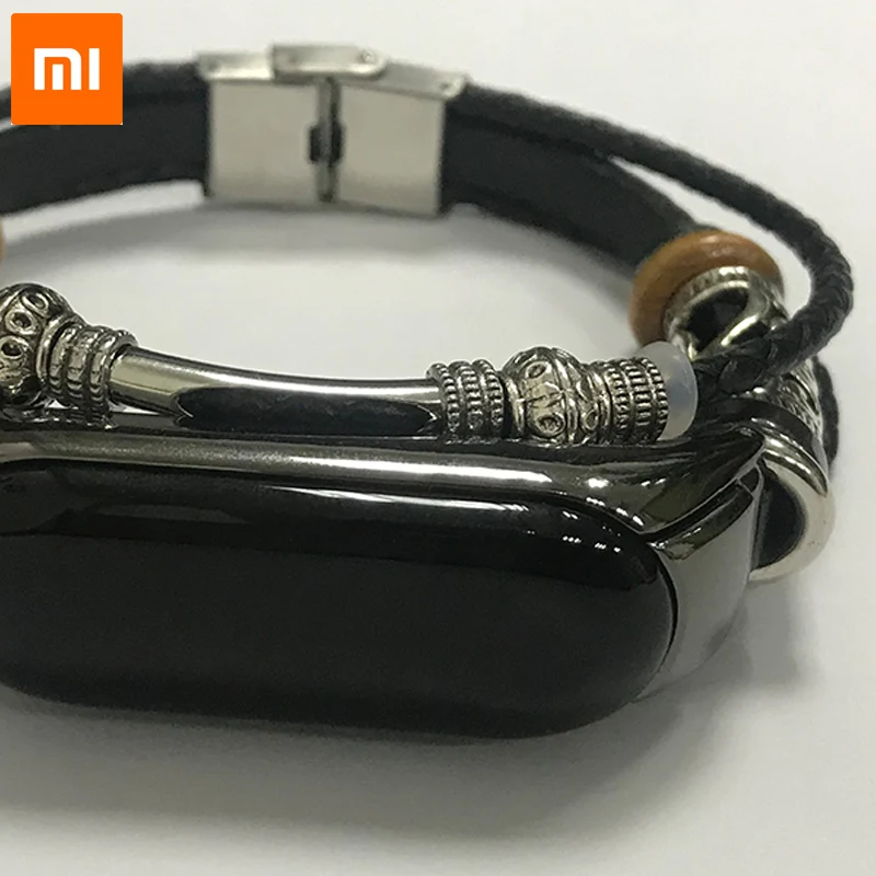 Xiaomi band 4 плетеный кожаный браслет с ремешком для mi band 3 band 4 NFC версия браслет ретро настоящая Замена для мужчин и женщин