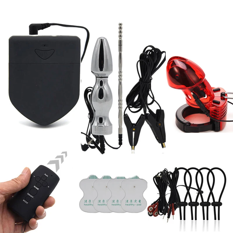 Электро шок CB6000S клетка целомудрия для пениса Анальная пробка катетер звуковые