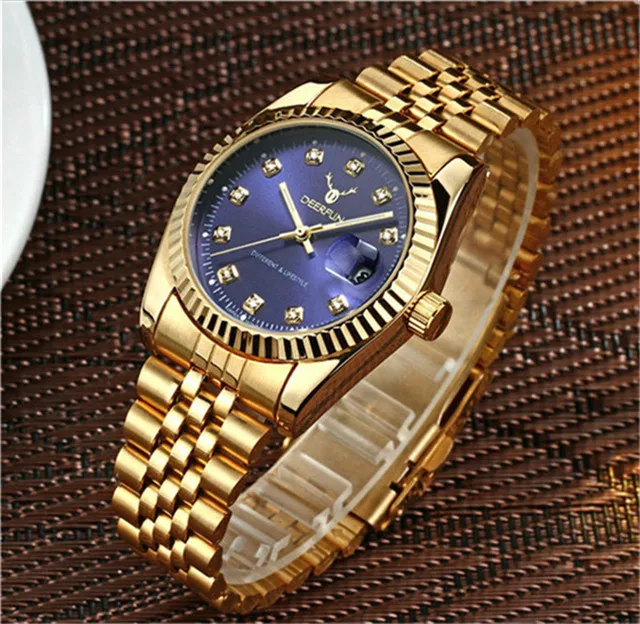 15 Роскошные золотые часы для мужчин Rolexable ободок сапфировое стекло нержавеющая сталь ремешок для женщин кварцевые наручные часы может плавать - Цвет: 15