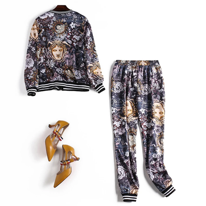 Trytree осенний Женский комплект из двух предметов с принтом Тонкий Повседневный