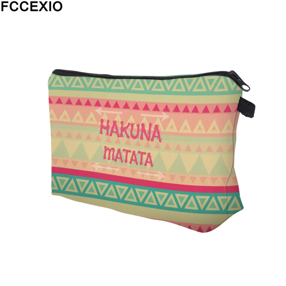 FCCEXIO, новинка, сумки для макияжа, 4 цвета, Hakuna Matata, с узором, модные косметички, сумки для путешествий, дамские сумки, женские косметички