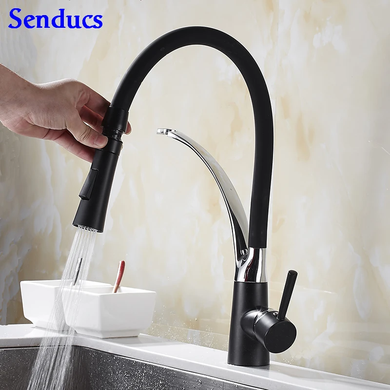 Senducs Pull Down кухонный кран Led для раковины с качественным латунным и смеситель