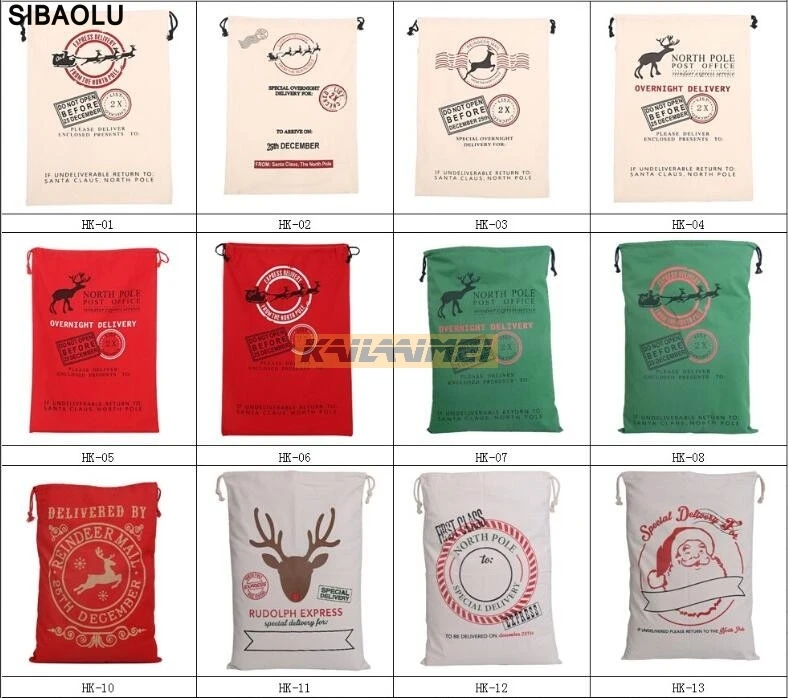 20 штук 21 стиль Рождество холщовый мешок конфет подарок Сумки 50x70 см Санта Клаус