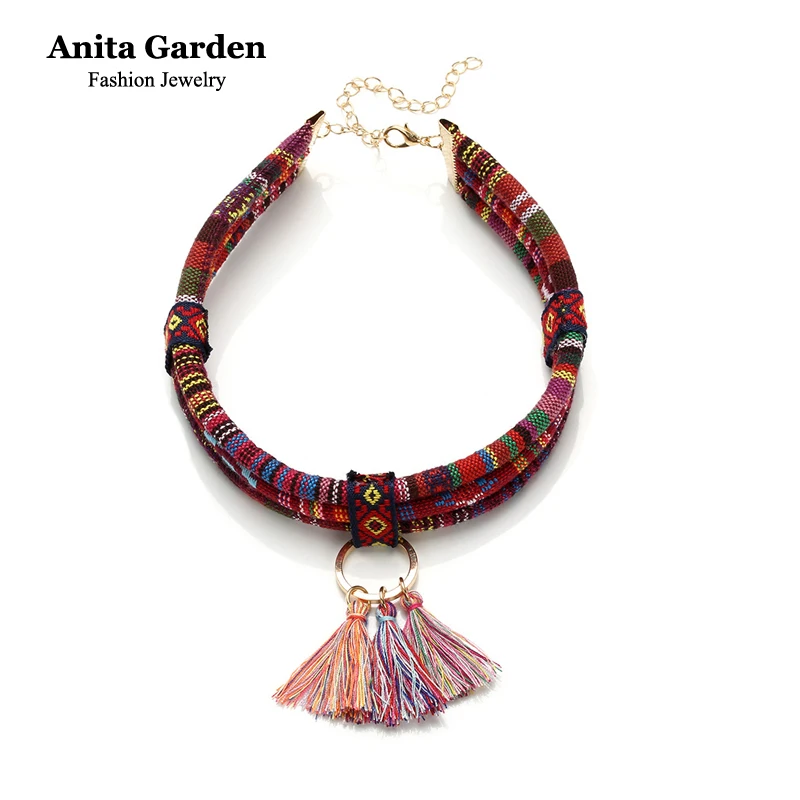 Многослойные плетеной веревки этническое колье многоцветный ручной работы