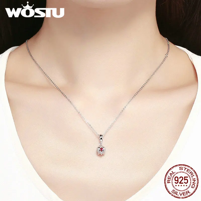 WOSTU, Новое поступление, 925 пробы, серебряный, красный тюльпан, история цветов, очаровательный браслет и ожерелье, подвеска,, S925 ювелирные изделия, FIC1027