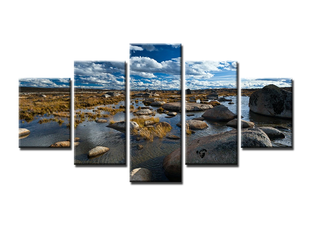 Камень в озеро голубое небо природа Настенная картина 5 панелей модульная