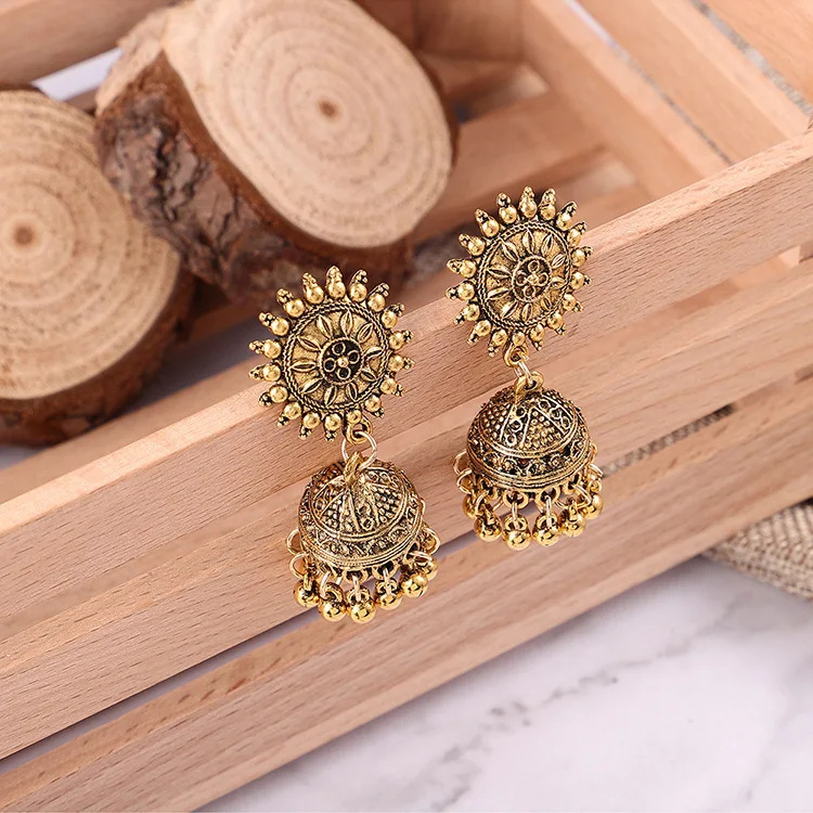 Индийские окисленные Jhumka Jhumki индийские серьги ювелирные изделия для женщин
